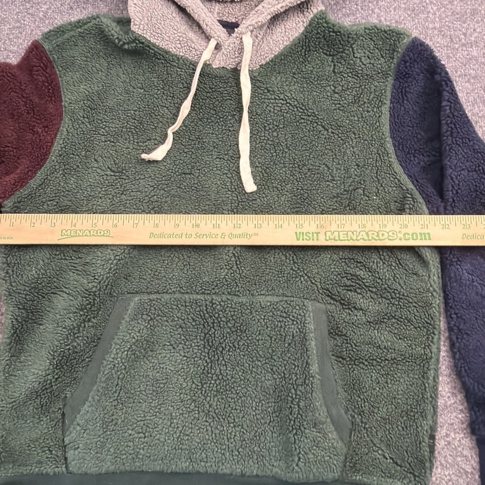 American Eagle Colorblock Sherpa‎ Fleece Hoodie Mens Medium Green Pullover Cozy